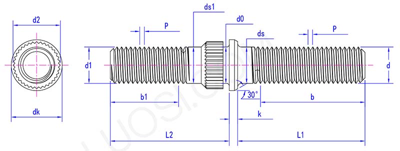 Double Ended Wheel Stud With Knurled parameter